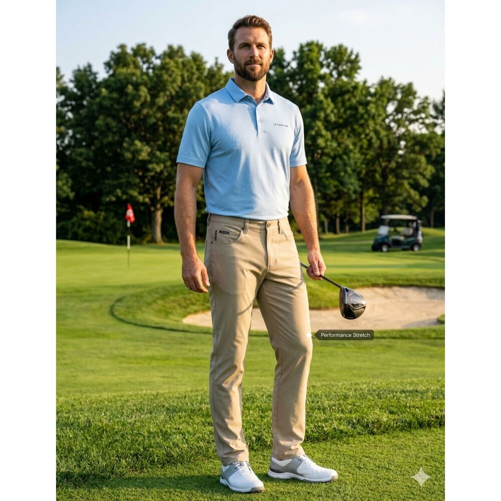 Dunning Golf Men’s 33x32 Khaki Tan Everbest Stretch Performance Chino Pants